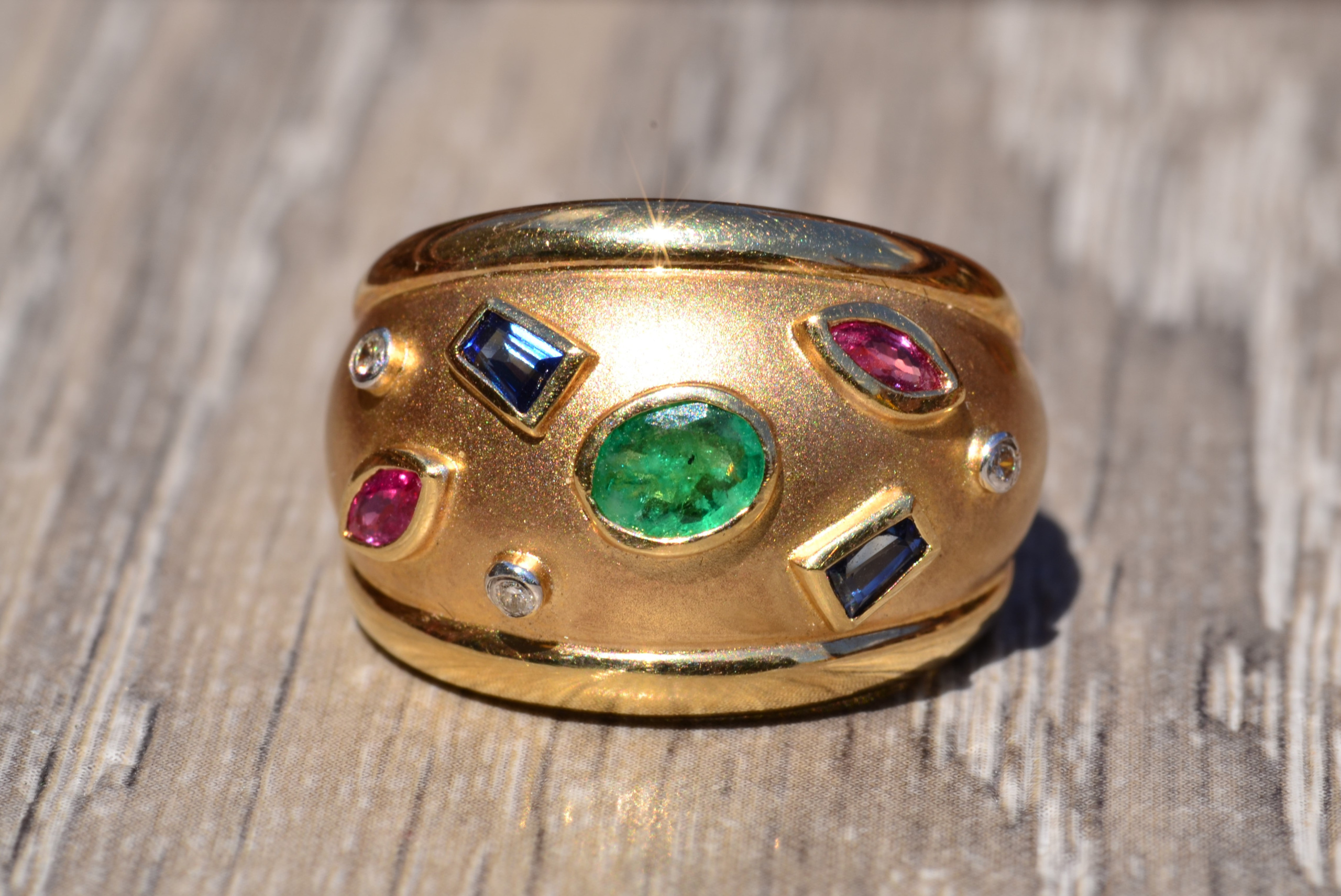 The Rowan: Vintage Signed Retro Modernist Style Ring with Emerald ...