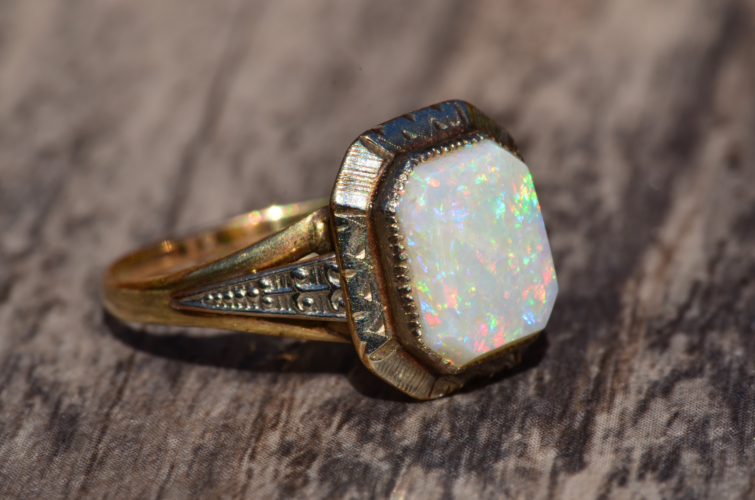 SOLD - The Drumore: Late Art Deco Opal Ring in White and Yellow Gold