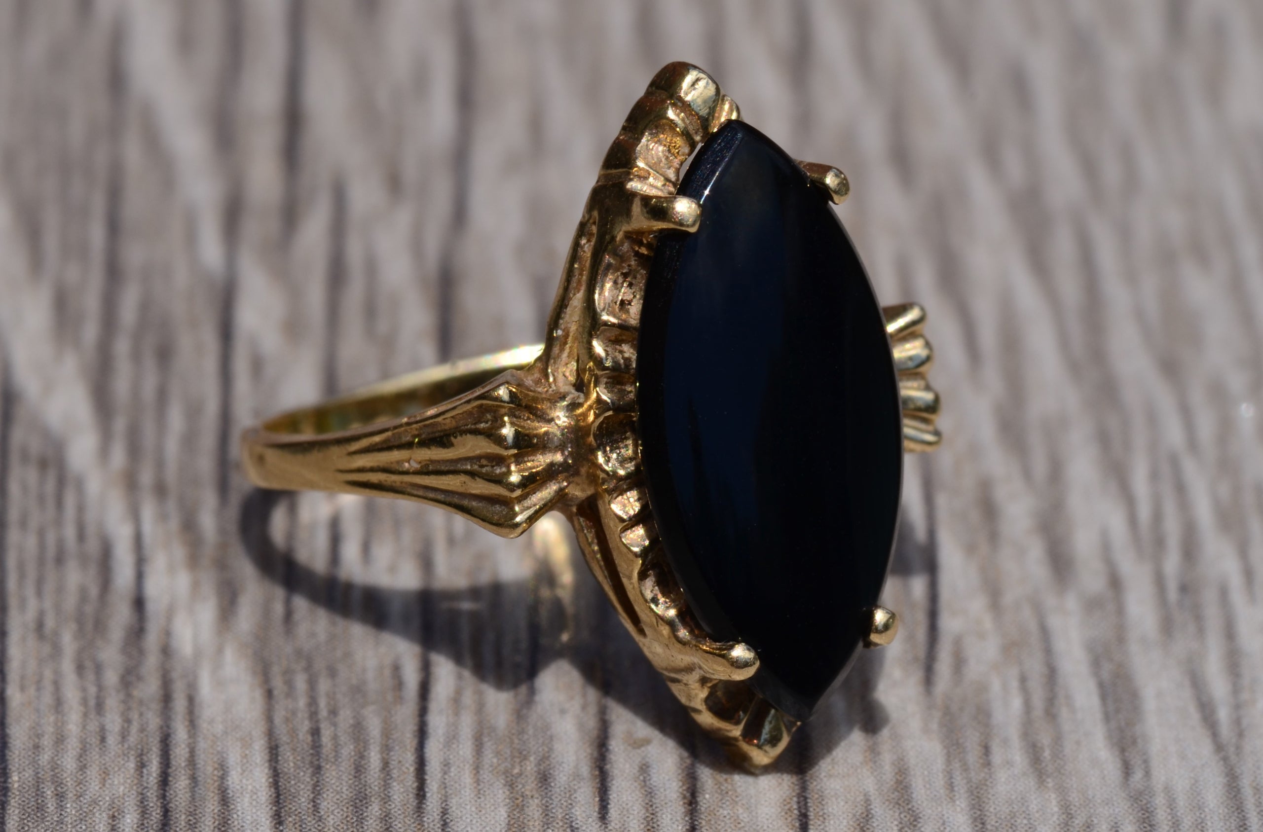 SOLD - The Soto Street: Mid Century Yellow Gold Ring Set with Onyx
