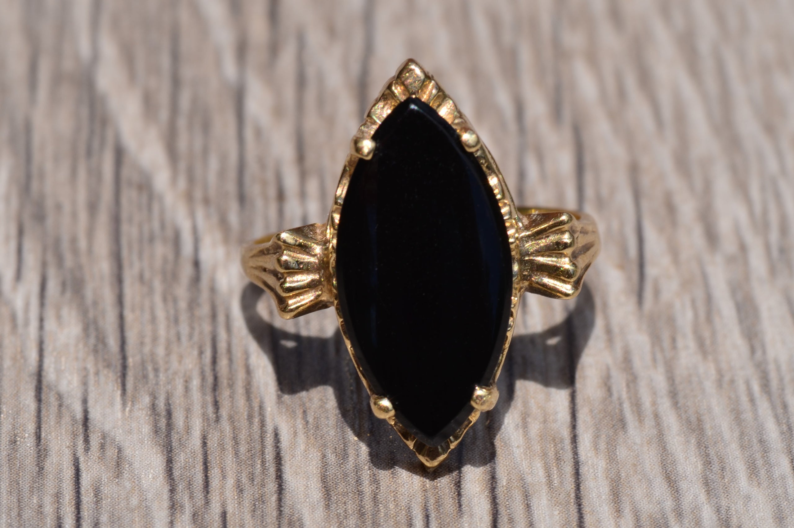 The Soto Street: Mid Century Yellow Gold Ring Set with Onyx