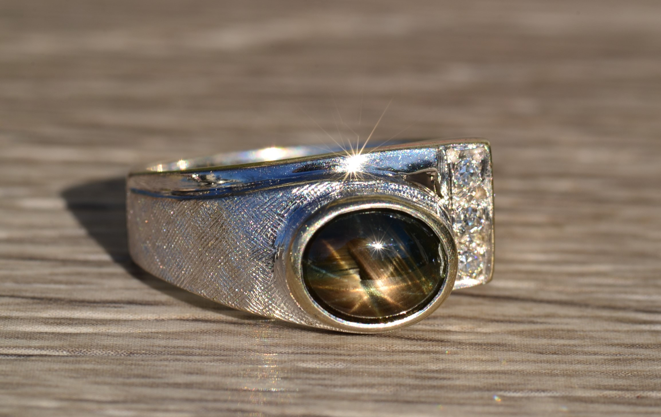 Natural Black Star Sapphire White Gold Ring, size 6.5: sbkj127_black-star -sapphire-ring