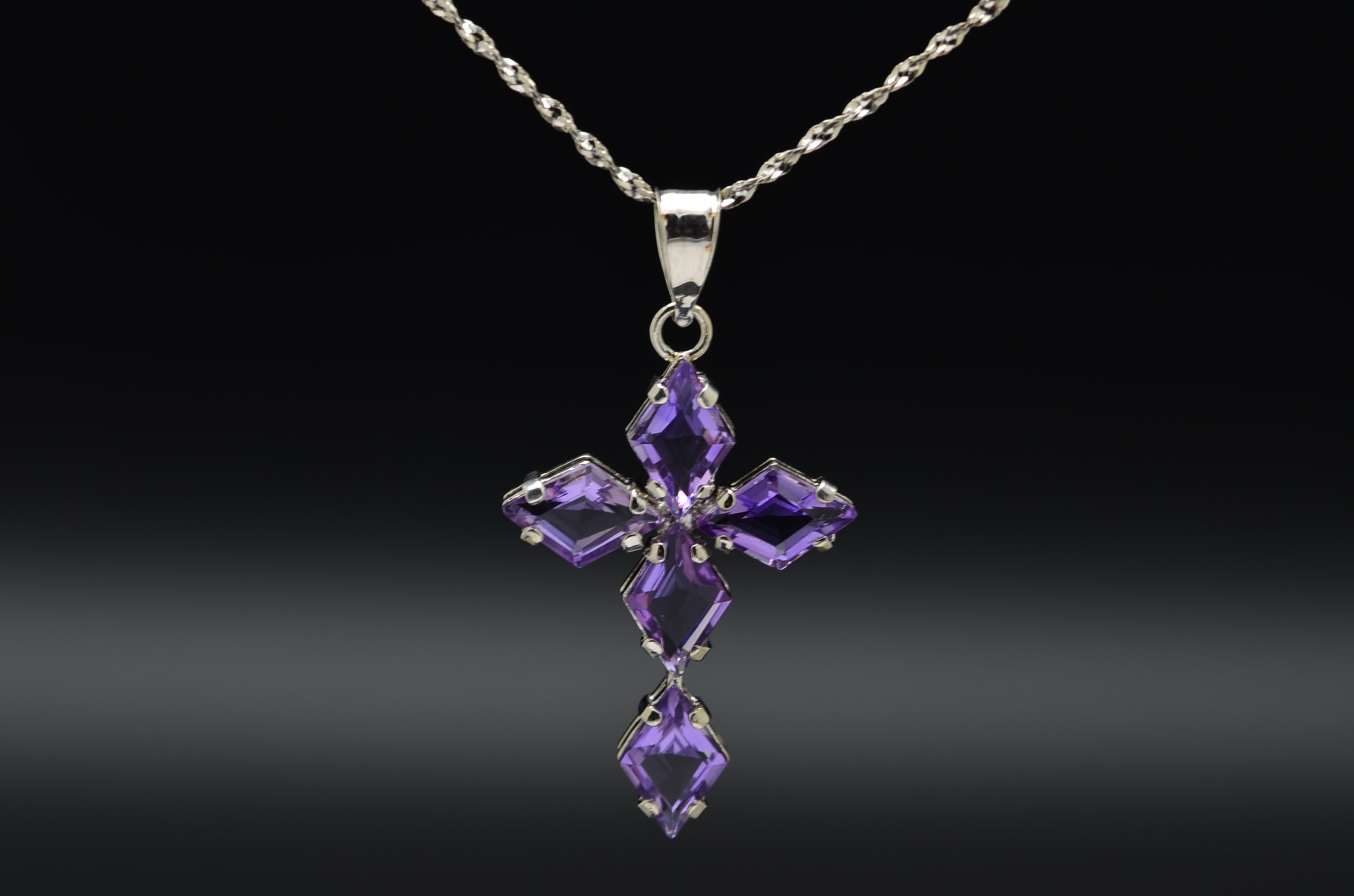 SOLD - The Weimer: Ladies Modern Amethyst Cross Necklace set in 14K Gold