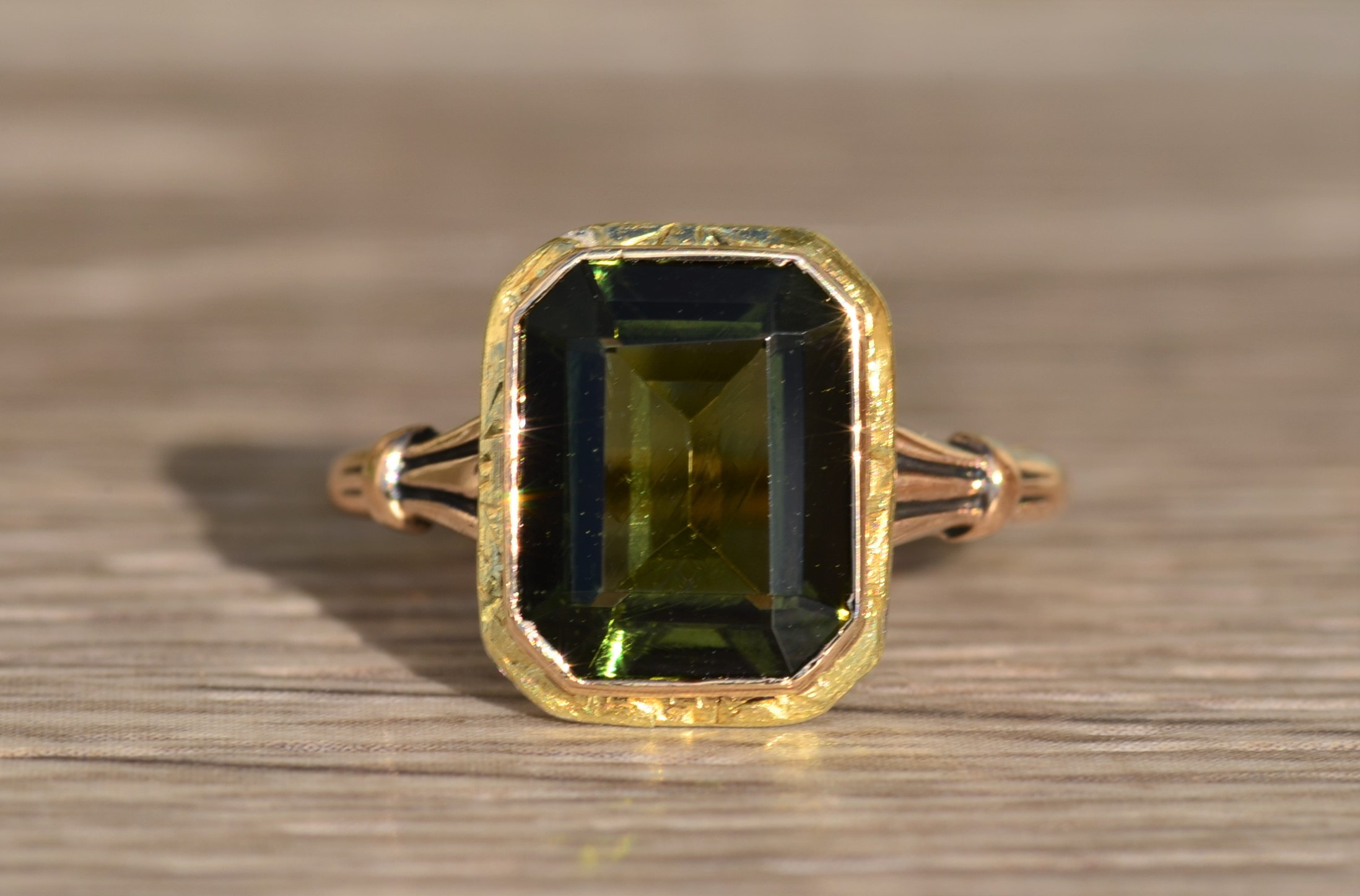 SOLD The Chessa: Ladies Antique Natural Moldavite Ring in 10K
