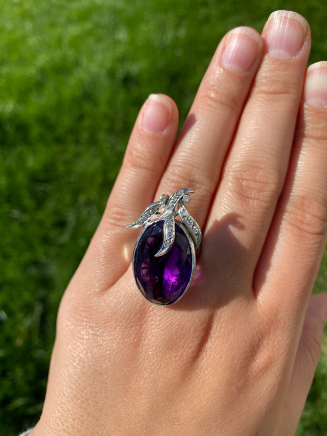 The Mila: Oval Shaped Siberian Amethyst Cocktail Ring in 14 Karat White ...