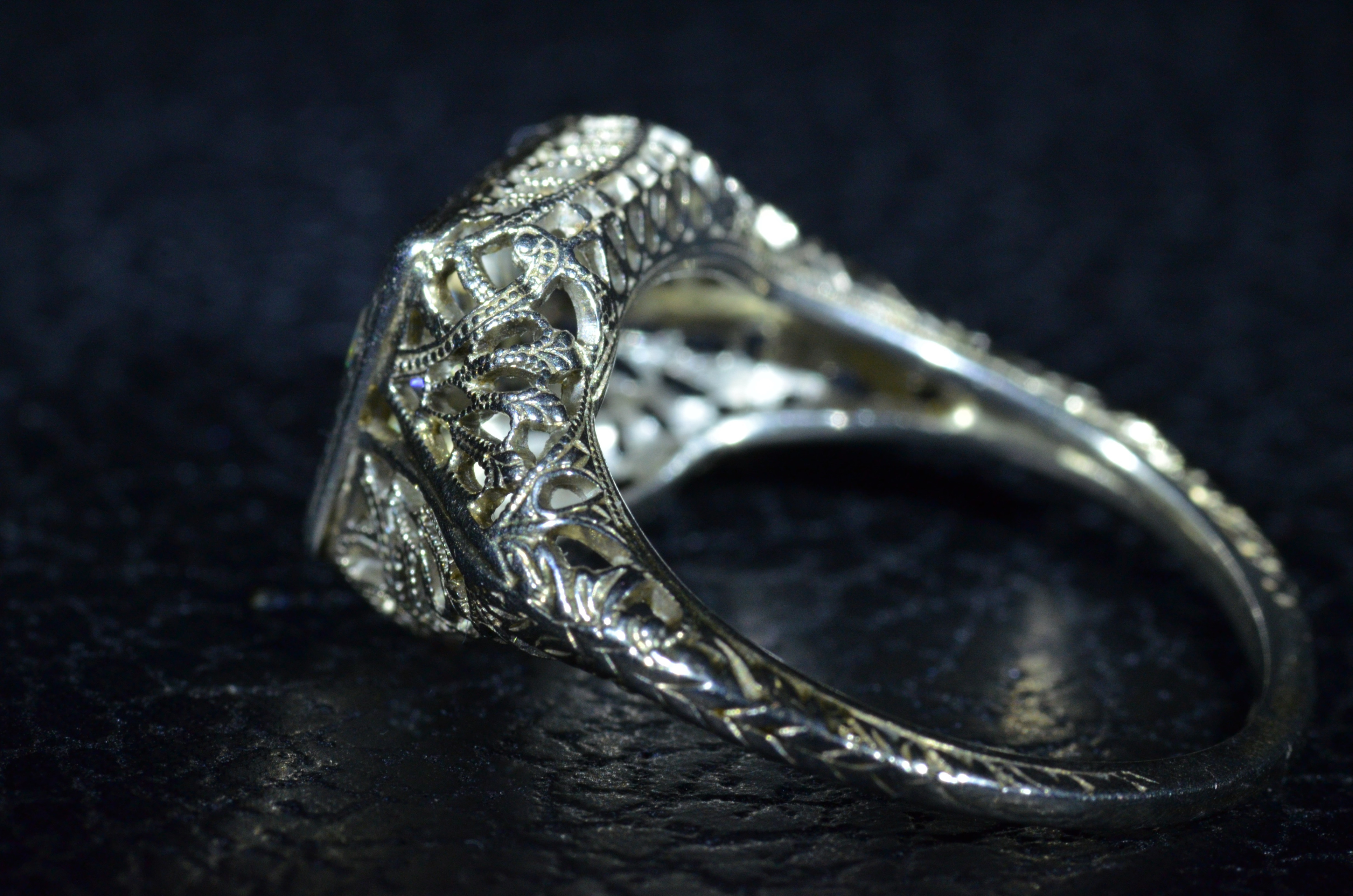 Antique Filigree Engagement Ring set with Natural Old European Cut - Ruby  Lane