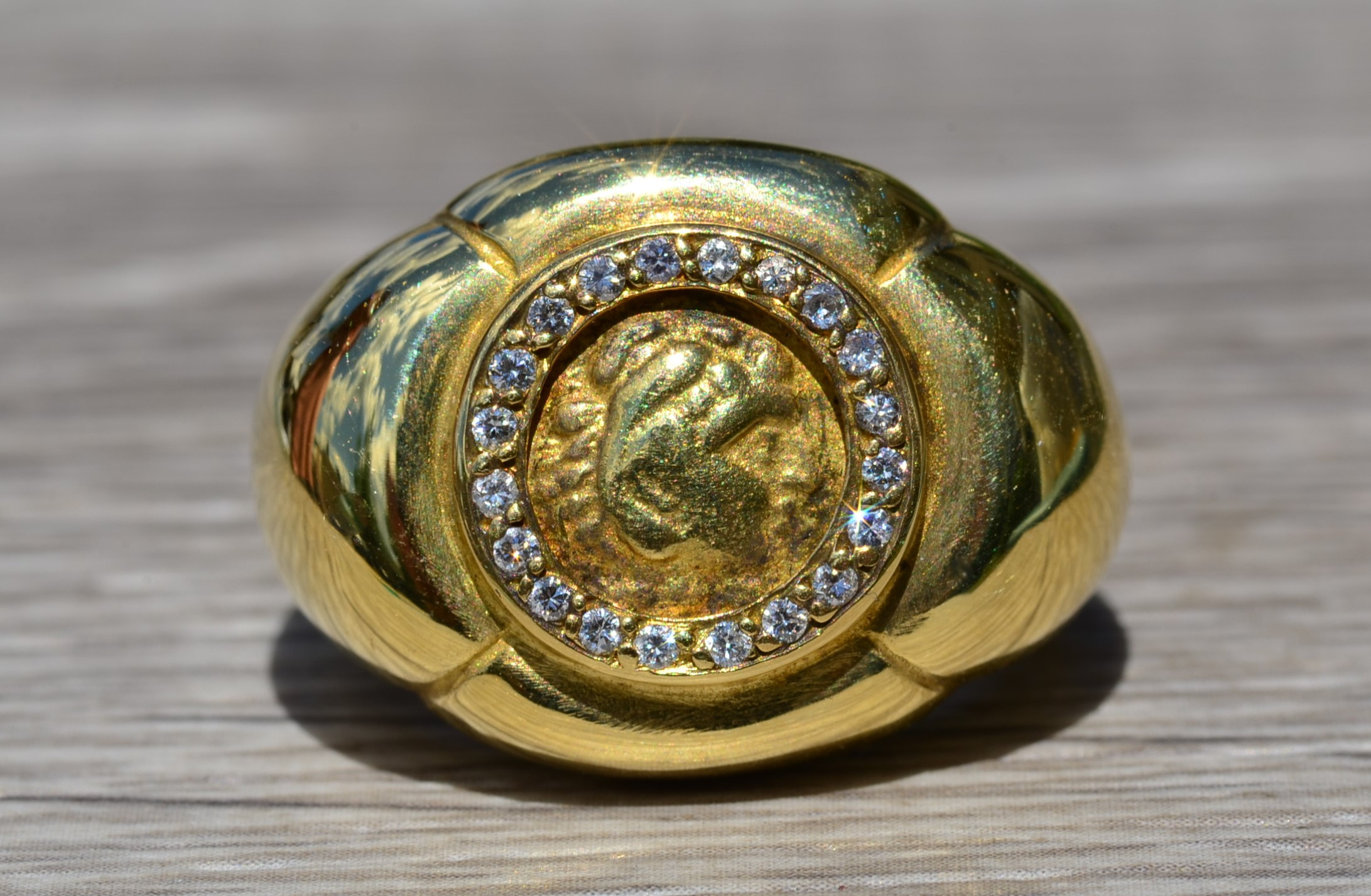 Athena - Handmade Coin Ring, in 18k gold Ring Size (US) 8 1/2 - (EU) 58