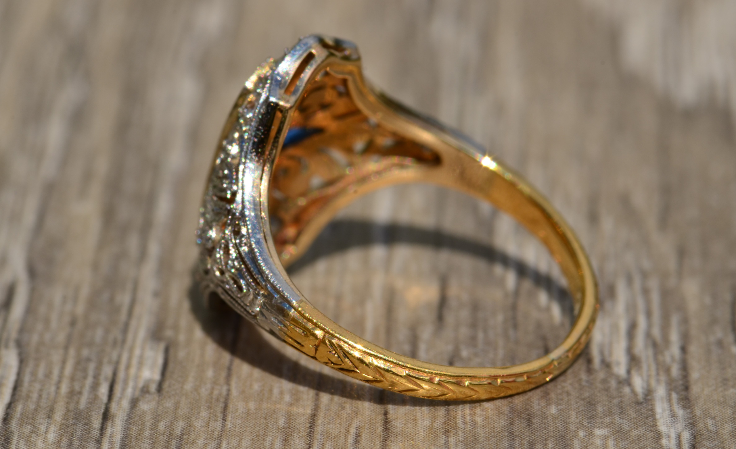 The Colorado: Antique Filigree Ring in Platinum and 18 Karat