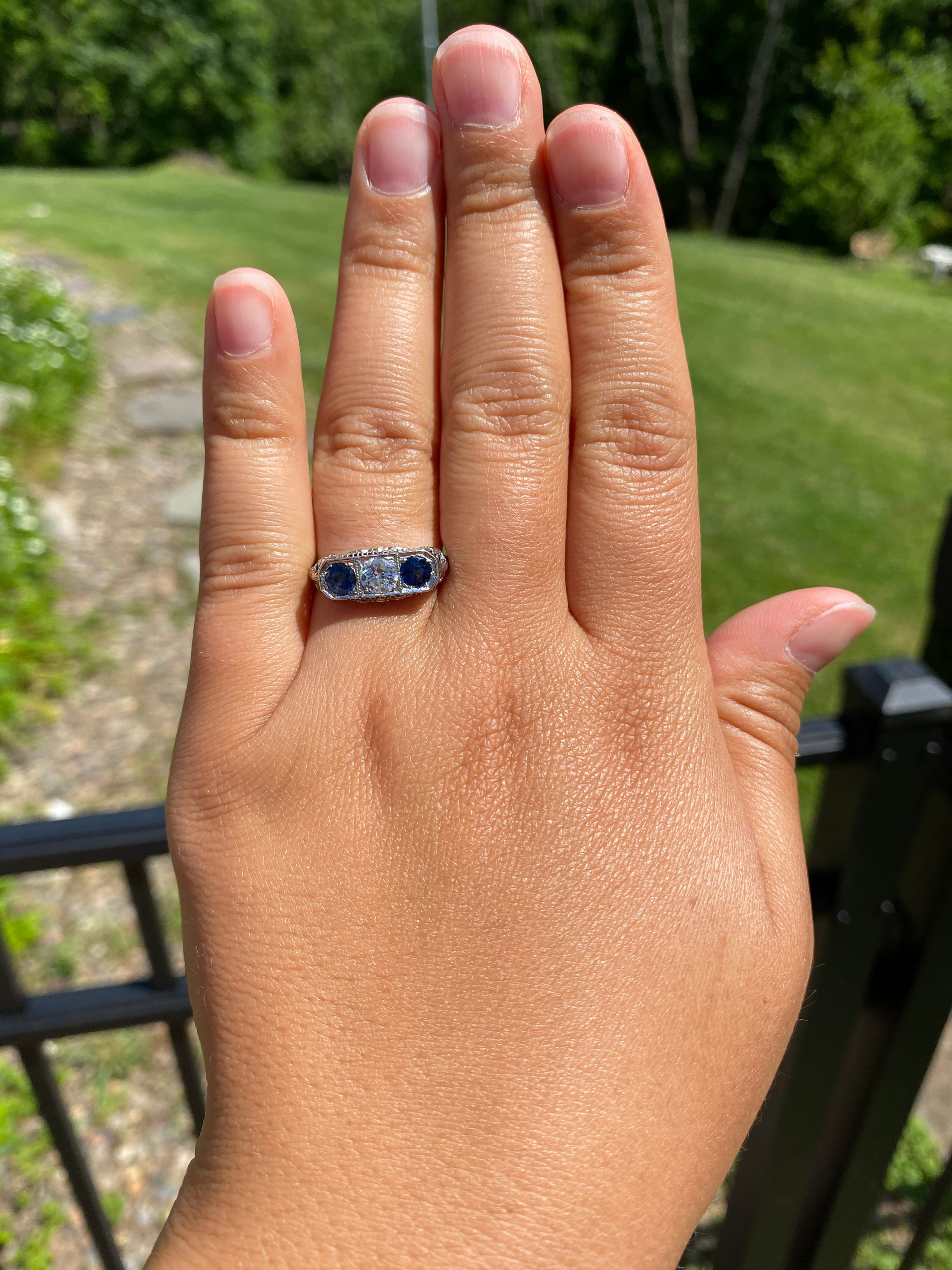 Gabriel and Co 14kt white gold three stone sapphire engagement ring  Defiance Ohio