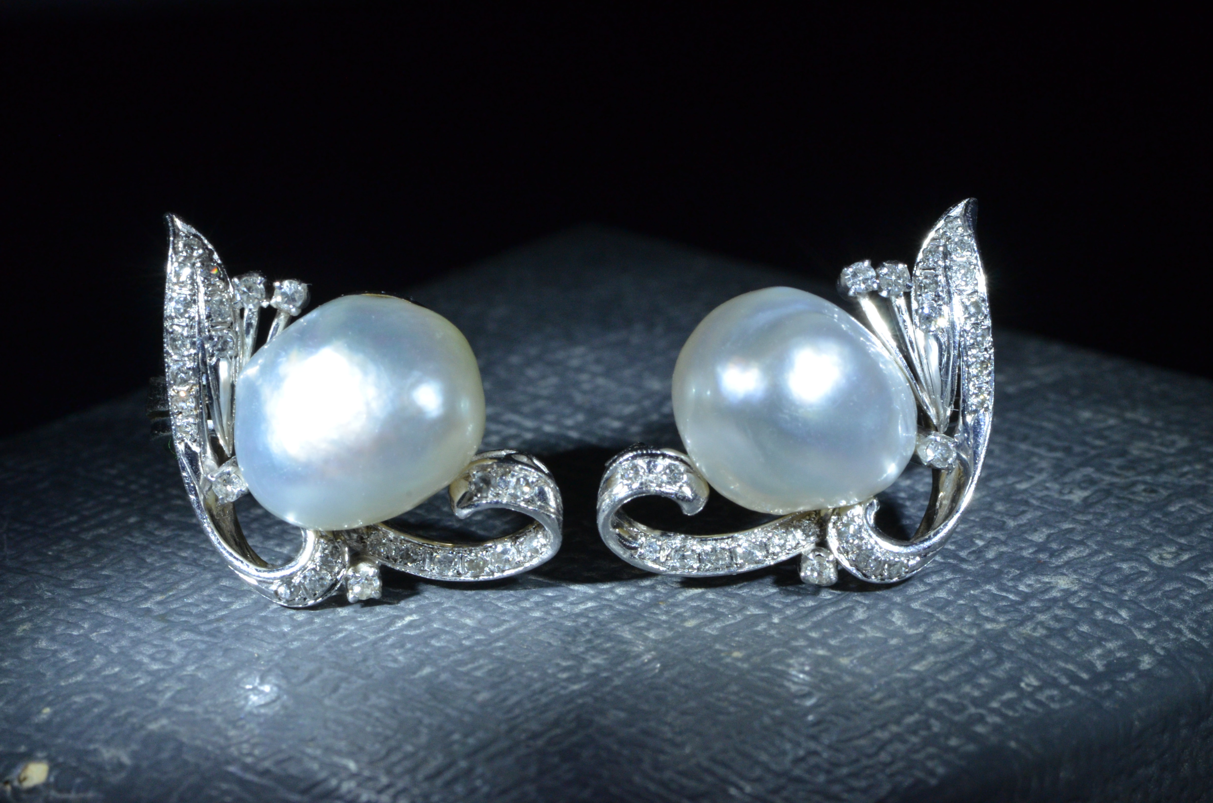 The Ellendale: Vintage Palladium Earrings Set With Pearl & Diamonds